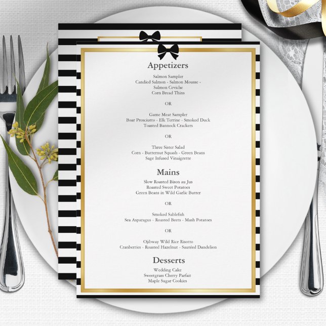 Elegant Black White Rand Guld Ram Bröllop vid Meny (Skapare uppladdad)