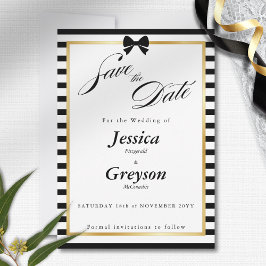 Elegant Black White Rand Guld Ram Bröllop vid Spara Datumet