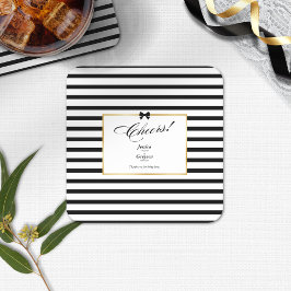 Elegant Black White Rand Guld Ram Bröllop vid Underlägg Papper Kvadrat