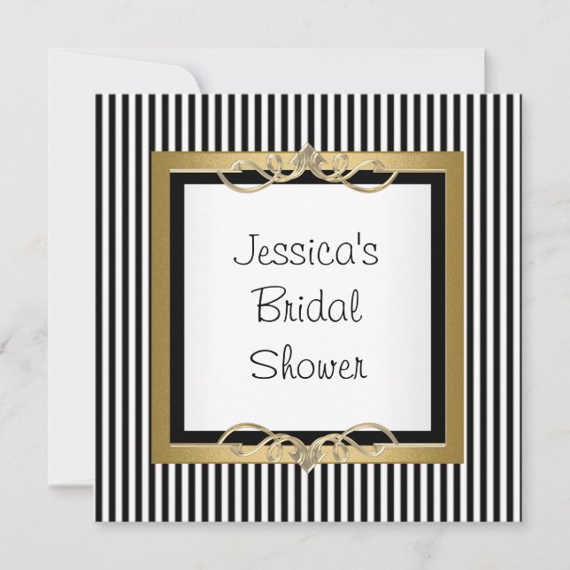 Elegant Black & White Rand Guld Ram Shower Inbjudningar (Framsida)