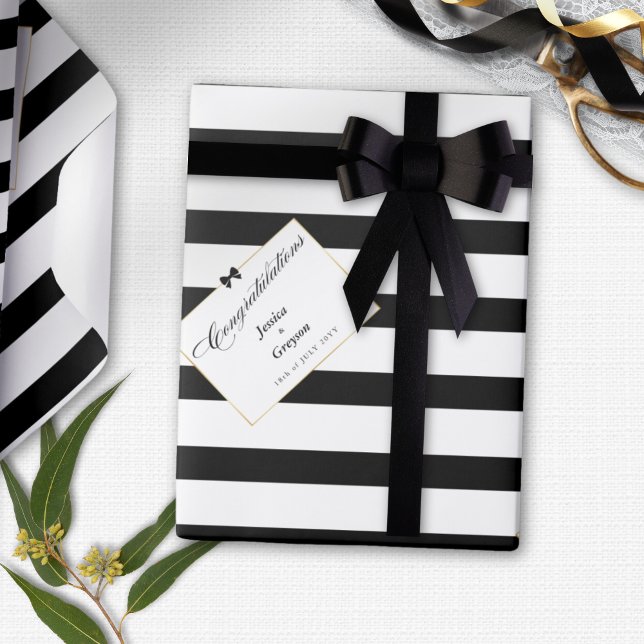 Elegant Black White Rand Ram Guld, Bröllop Gift Presentpapper (Skapare uppladdad)