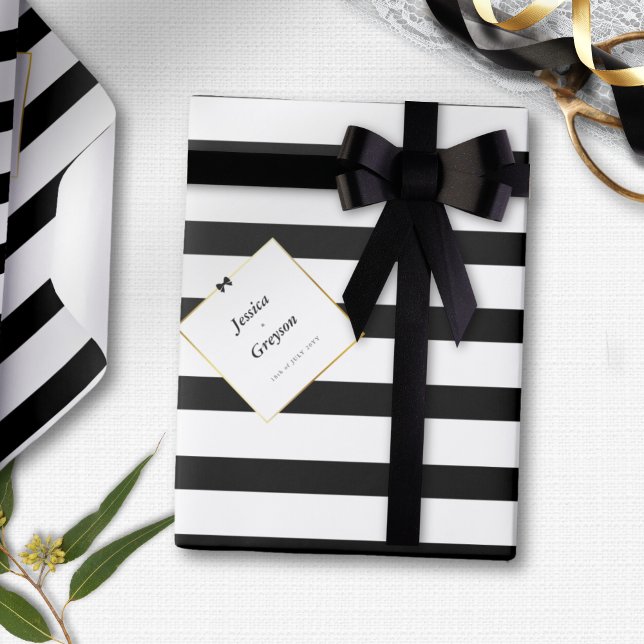 Elegant Black White Rand Ram Guld, Bröllop Gift Presentpapper (Skapare uppladdad)
