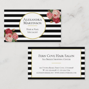 Elegant Black White Rand Vintage Rosor Blommigt Visitkort