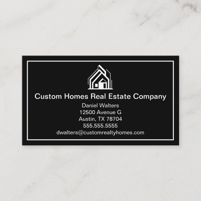 Elegant Black White Real Estate Company House Visitkort (Framsida)