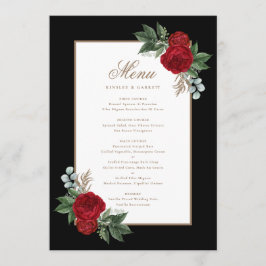 Elegant Black & White Red Blommigt Guld Calligraph Meny