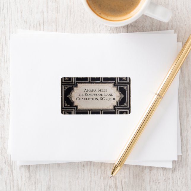 Elegant Black White Return Address Label Adressetikett (Insitu)