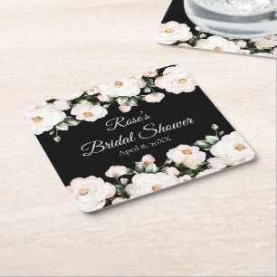 Elegant Black White Ro Möhippa Underlägg Papper Kvadrat