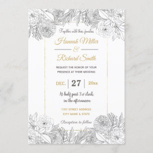 Elegant Black White Ro och Marigold Flowers Inbjudningar
