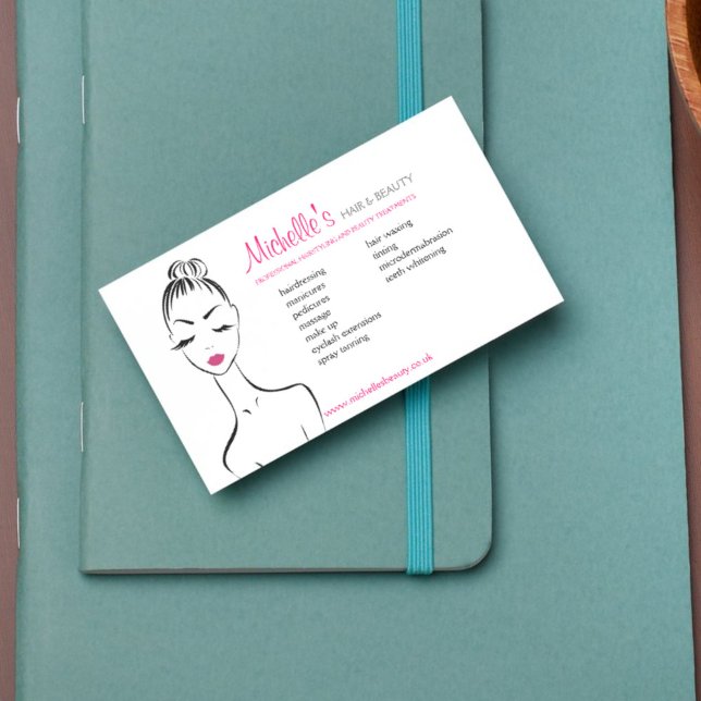 Elegant Black White Rosa Söt Girl Girl Girl Beauty Visitkort (Skapare uppladdad)