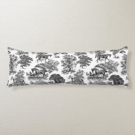 Elegant Black White Rustic Horses Toile Kroppskudde
