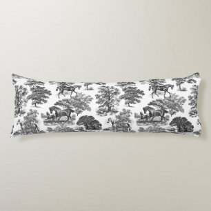 Elegant Black White Rustic Horses Toile Kroppskudde