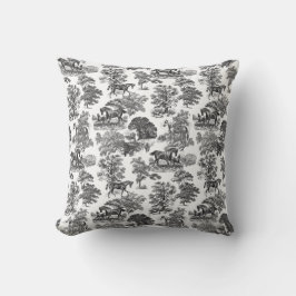 Elegant Black White Rustic Horses Toile Kudde