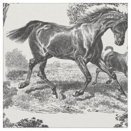 Elegant Black White Rustic Horses Toile Tyg