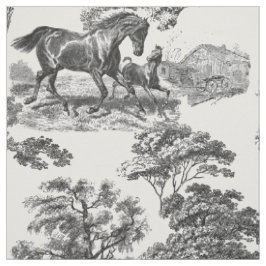 Elegant Black White Rustic Horses Toile Tyg