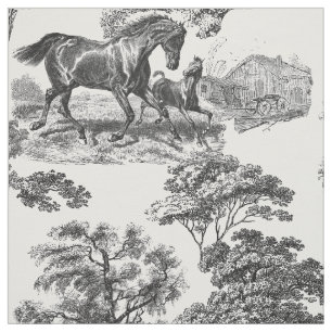 Elegant Black White Rustic Horses Toile Tyg