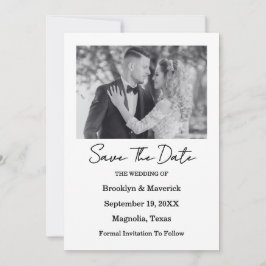 Elegant Black & White Save The Date Photo Card Inbjudningar