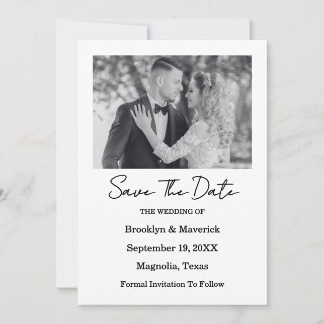 Elegant Black & White Save The Date Photo Card Inbjudningar (Framsida)