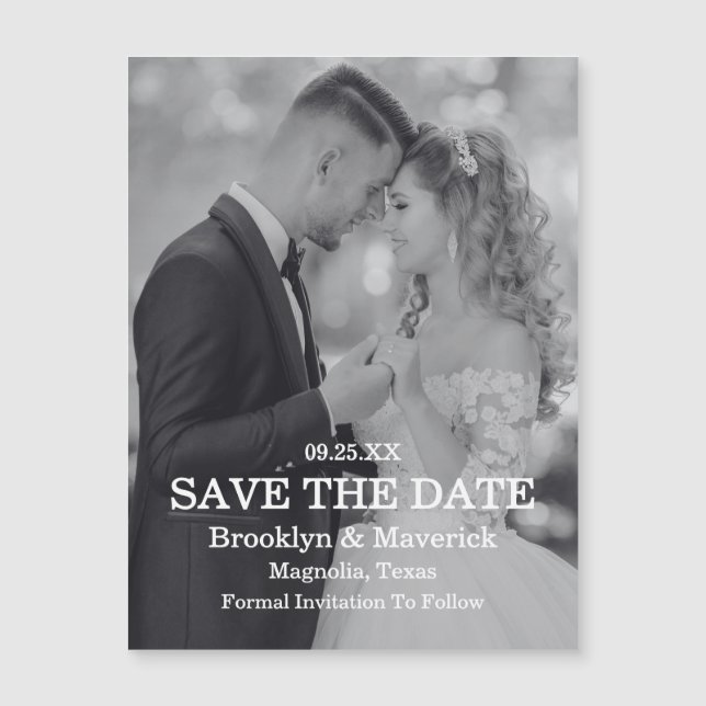 Elegant Black & White Save The Date Photo Magnetic (Framsida)
