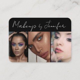 Elegant Black White Script 3 Photo Makeup Visitkort