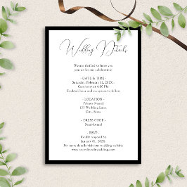 Elegant Black White Script Border Wedding Details Tilläggskort