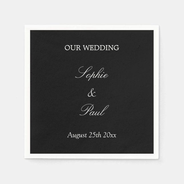 Elegant Black White Script Bröllop Napkins Pappersservett (Framsidan)