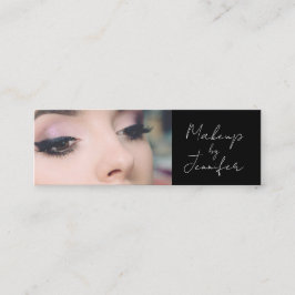Elegant Black White Script Photo Makeup Mini Visitkort