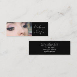 Elegant Black White Script Photo Makeup Mini Visitkort