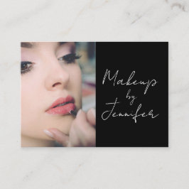 Elegant Black White Script Photo Makeup Visitkort