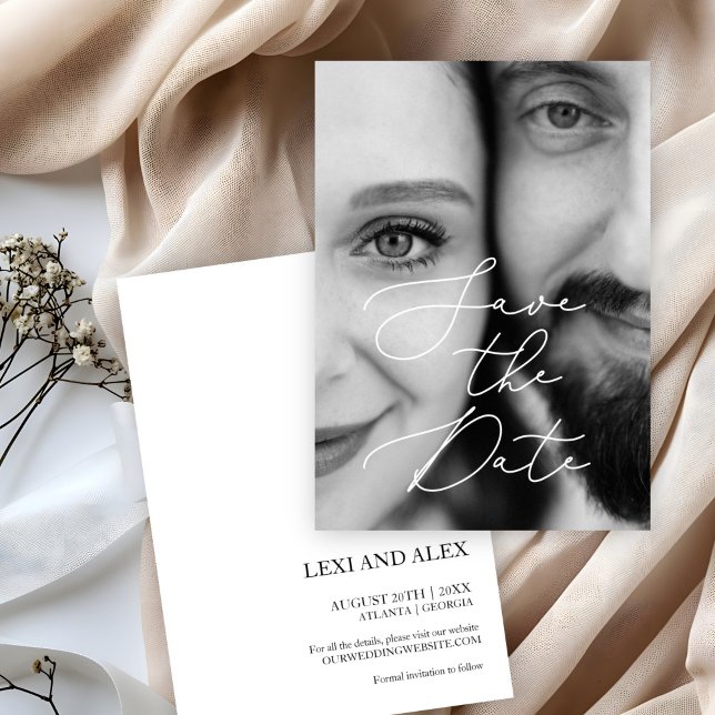 Elegant Black White Script Photo Save Date Spara Datumet (Skapare uppladdad)