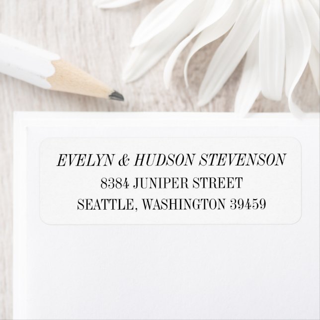Elegant Black White Serif Wedding Return Address Returadress Etikett (Insitu)
