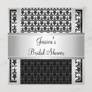 Elegant Black White Silver Damask Möhippa Inbjudningar