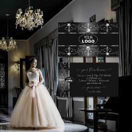 Elegant Black White Silver Ornate Gräns Lägg till  Visitkort