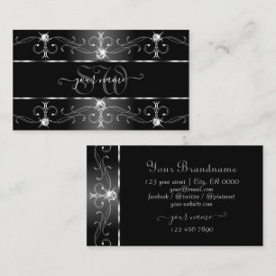 Elegant Black White Silver Ornate Gräns Monogram Visitkort
