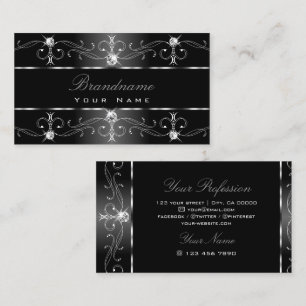 Elegant Black White Silver Ornate Gräns Snyggt Visitkort
