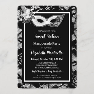 Elegant Black/White Snöre Sweet 16 Masquerad Party Inbjudningar