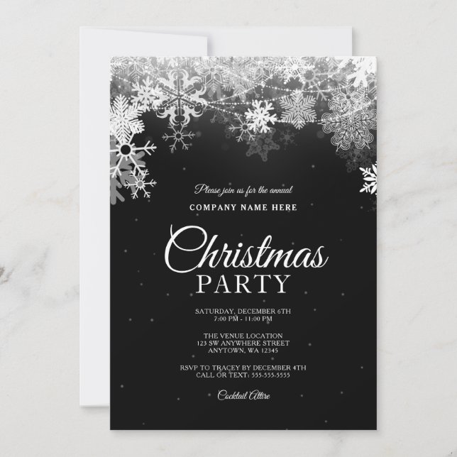 Elegant Black White Snowflake Corporate-jul Inbjudningar (Framsida)