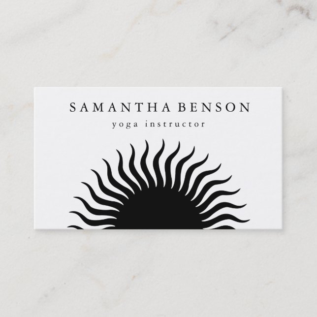 Elegant Black & white Sol Logotyp Yoga Visitkort (Framsida)