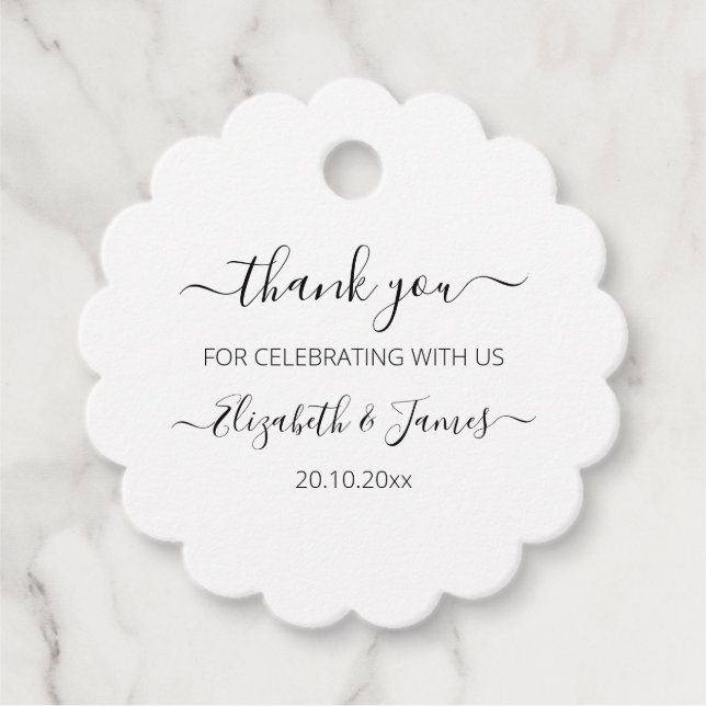 Elegant Black White Tack Bröllop Gåvor Etiketter (Framsida)