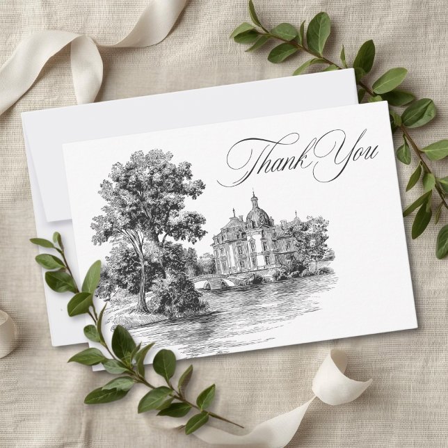 Elegant Black White Toile French Manor Wedding Tack Kort (Elegant Black White Toile French Manor Wedding Thank You Card)