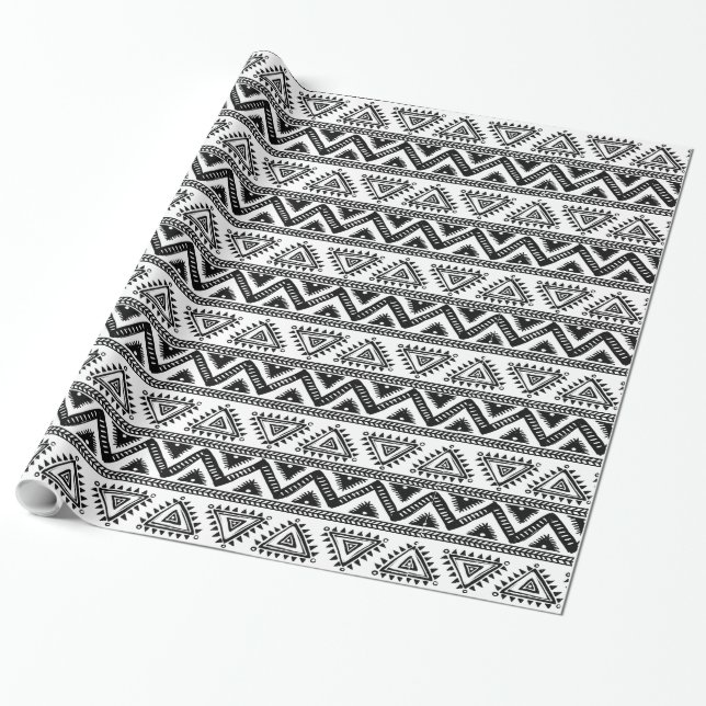 Elegant Black & White Tribal Mönster Presentpapper (Utrullad)