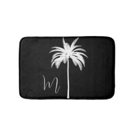 Elegant Black White Tropical Handflatan Träd Badrumsmatta