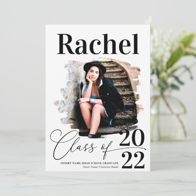 Elegant Black White Typography Class of Studenten Inbjudningar (Stående Fram)