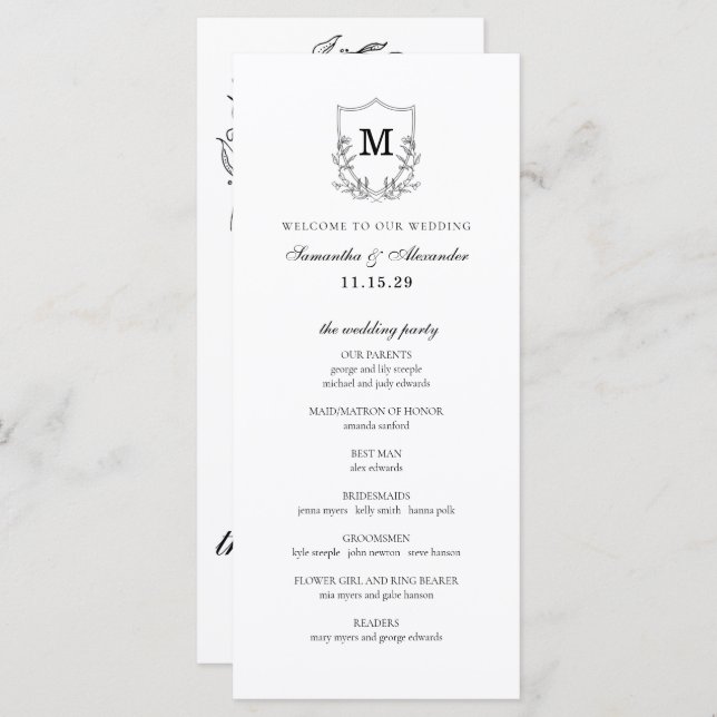 Elegant Black & White Vapensköld Ceremony Program (Fram/baksida)