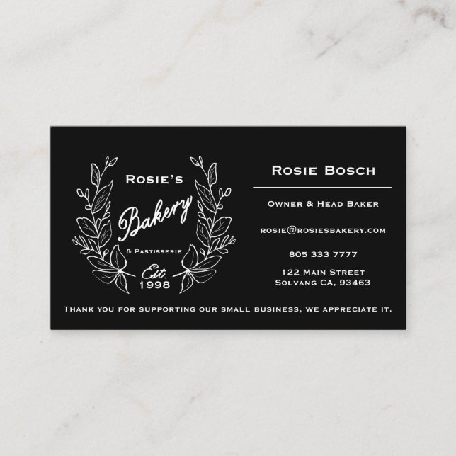 Elegant Black White Wand Bakery Logotyp Visitkort (Framsida)