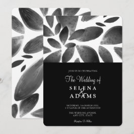 Elegant Black White Watercolor Foliage Bröllop Inbjudningar