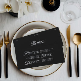 Elegant Black & White Wedding Dinner Menu Card Meny