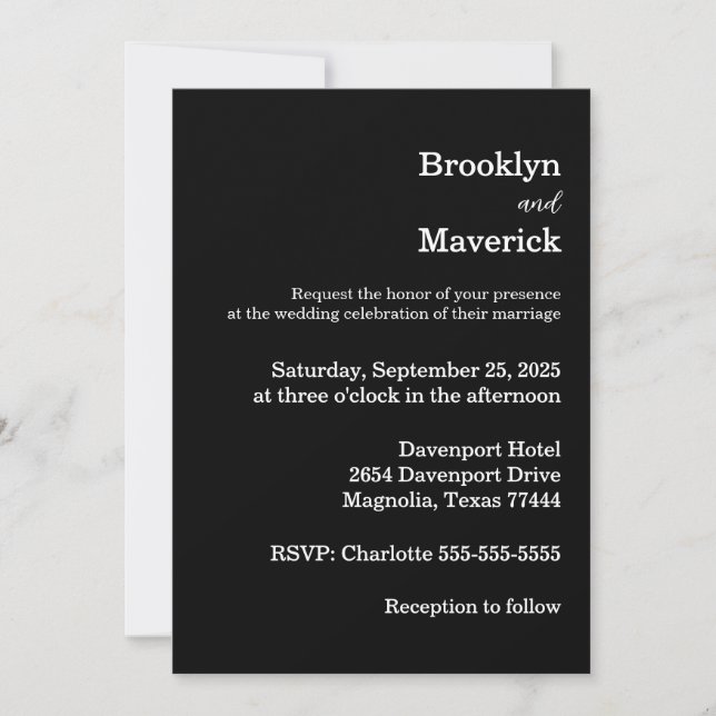 Elegant Black & White Wedding Inbjudningar (Framsida)