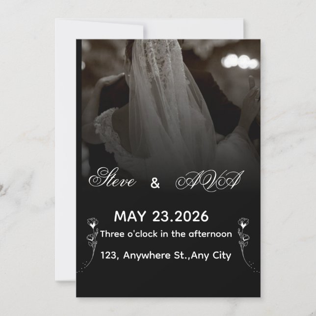 Elegant Black & White Wedding Invitation Inbjudningar (Framsida)