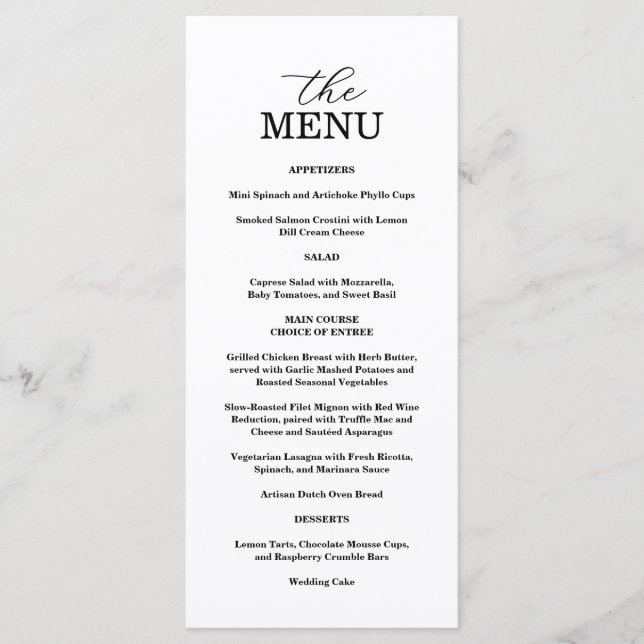 Elegant Black & White Wedding Menu Meny (Framsida)