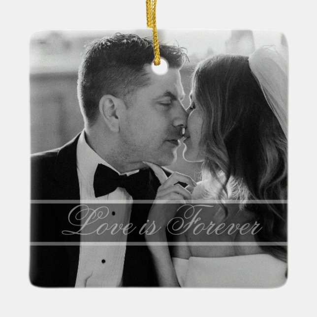 Elegant Black White Wedding Photo Keepsake  Julgransprydnad Keramik (Framsida)